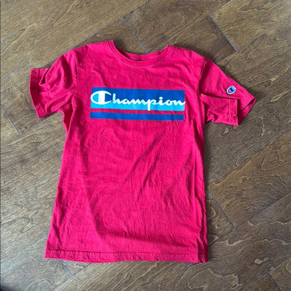 Champion Red Short Sleeve Tee Vibrant Logo Cotton
